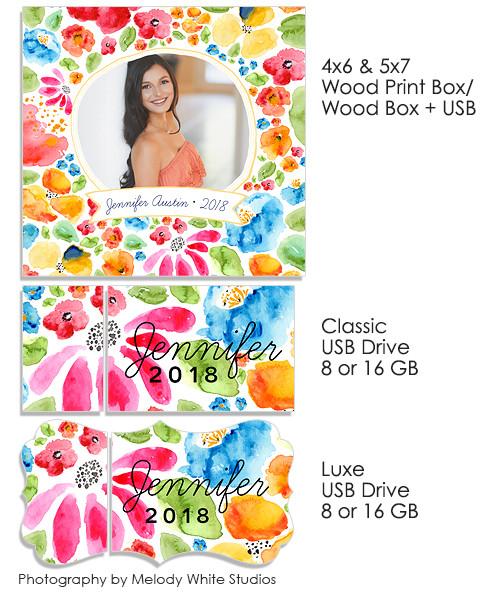 Floral Paint Strokes 5x7 and 4x6 Wood Print Box, USB Drives and Custom Prints