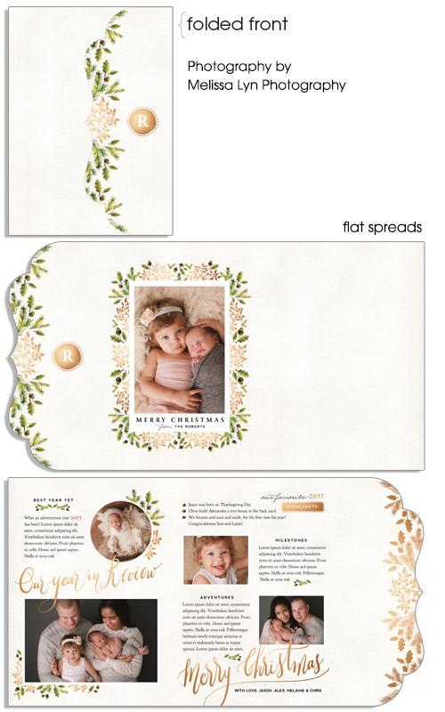 Merry Year in Review 5x7 Side Folded Luxe Card, Address Label and Circle Sticker