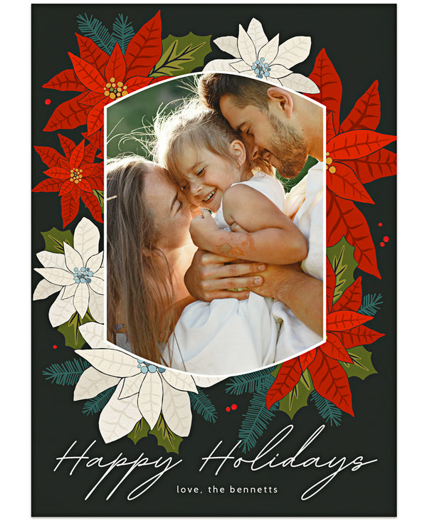 Poinsettia Wreath 7x5 Flat Photo Card Template