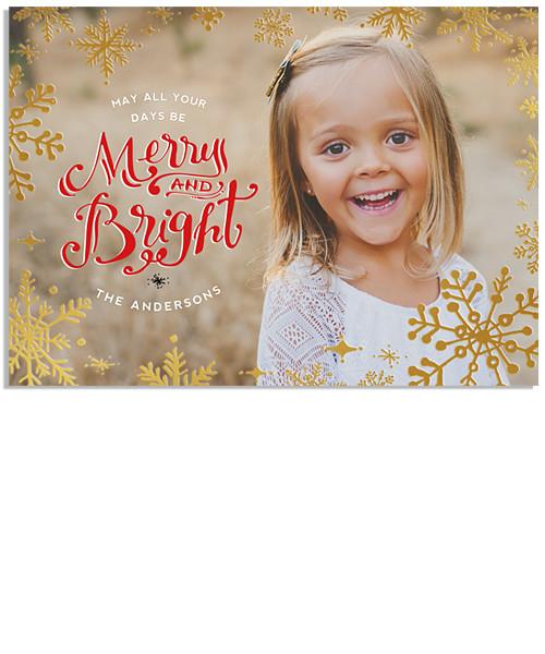 Merry and Bright 7x5 Snowflake Border FOIL PRESS Card
