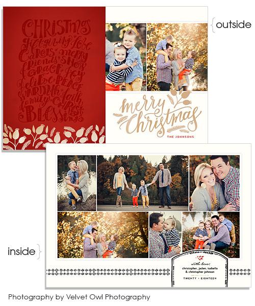 Postcard 5x7 Merry Floral Folded FOIL PRESS Card