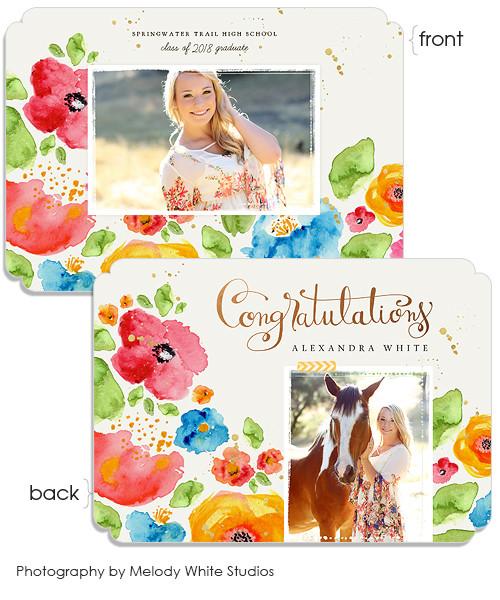 Wildflower Fields Senior Announcement 5x7 Cleft Luxe and Flat Card