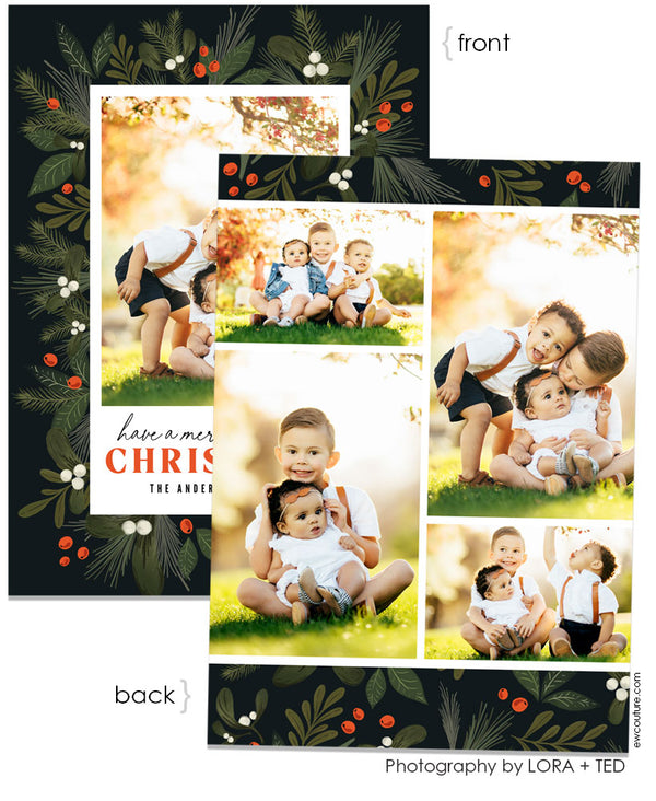 Merry and Joyful 5x7 Flat Card, Address Label and Circle Sticker