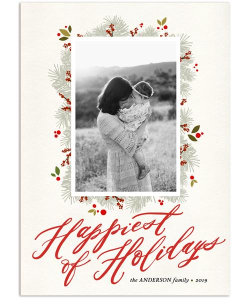 Happiest of Holidays 5x7 Flat Card, Address Label and Circle Sticker
