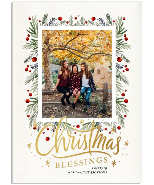 Merry Christmas Trim 5x7 Starry Blessings Foil Press Card, Address Label and Circle Sticker