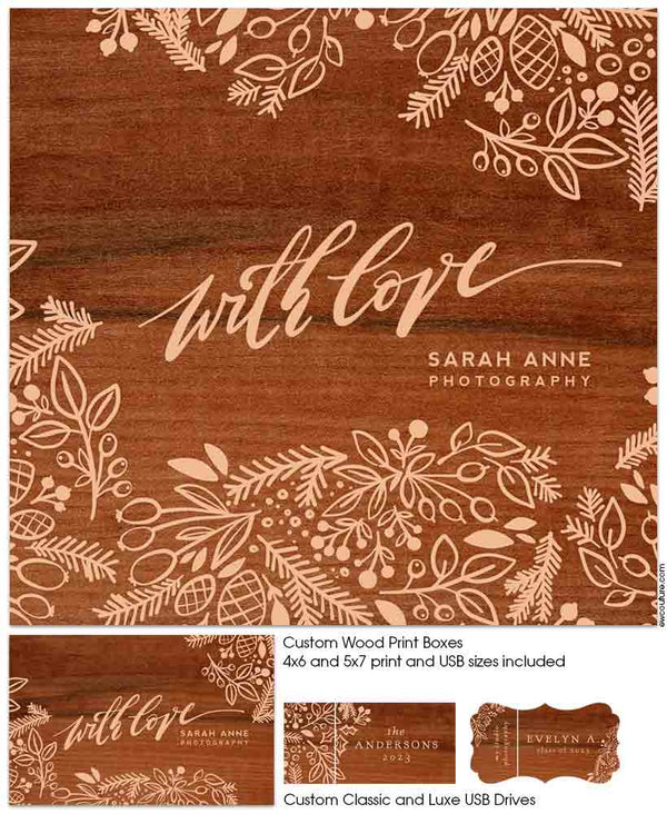 With Love Wood Print Boxes and USBs
