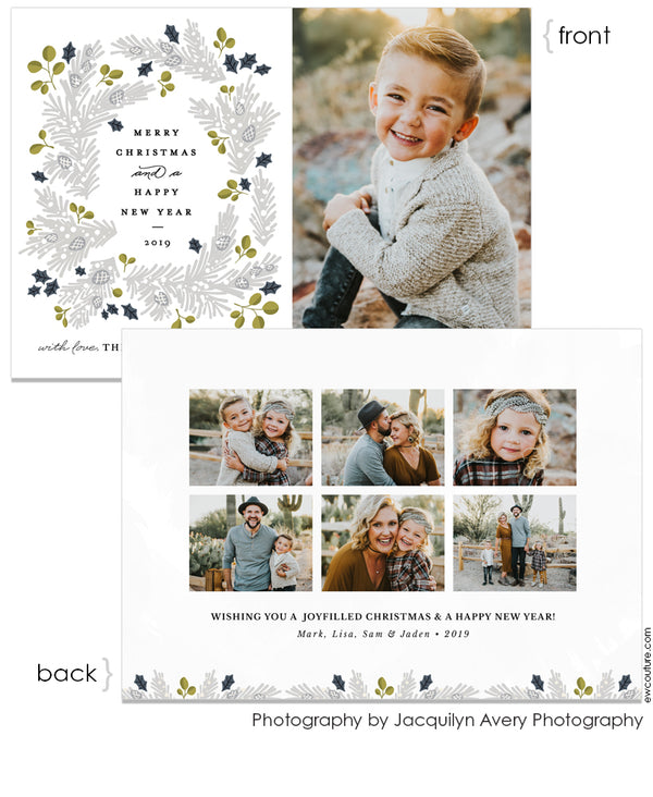 Wispy Botanical Christmas THREE 7x5 flat card